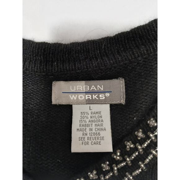 90’s Y2K Vintage Beaded Angora Blend Cardigan Sweater L Black Topper Long Sleeve - Picture 11 of 13